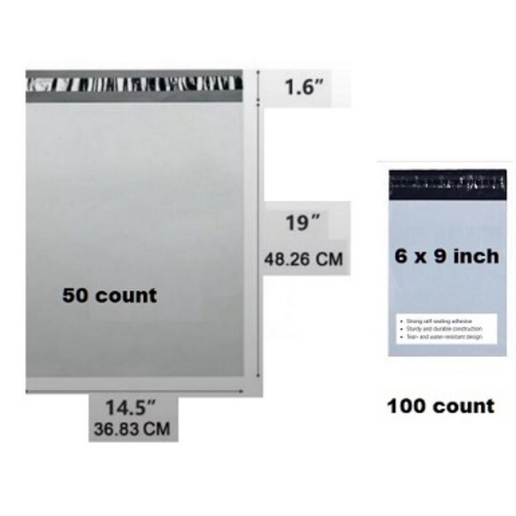 150 ct Mix Poly Mailers  (50) 14.5x19 (100) 6x9 in Self -sealing + Water Restant - Picture 1 of 6